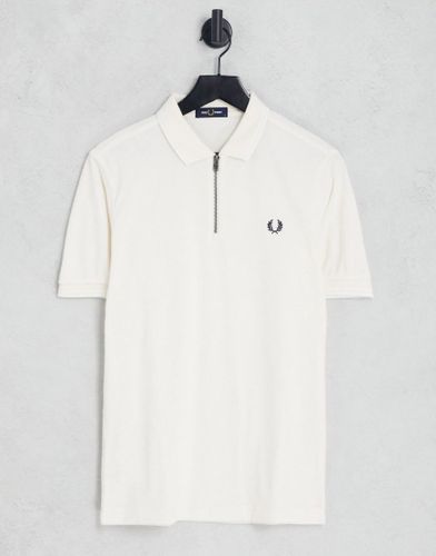 Polo in spugna bianca con colletto con zip - Fred Perry - Modalova