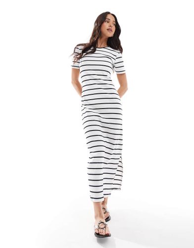 Robe t-shirt longue droite nervurée à rayures - Blanc et bleu marine - French Connection - Modalova