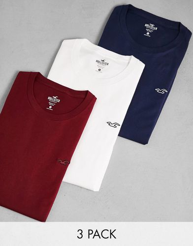 Confezione da 3 T-shirt attillate bianco/rosso/blu navy con profilo del logo - Hollister - Modalova