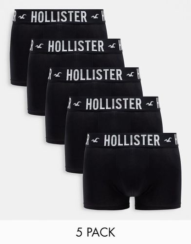 Confezione da 5 boxer aderenti neri con fascia in vita con logo - Hollister - Modalova