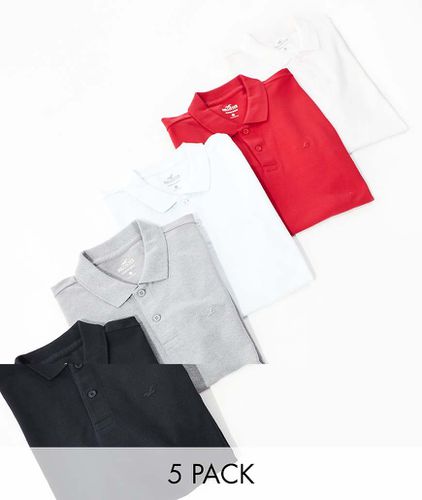 Confezione da 5 polo in piqué bianca, grigia, nera, blu e rossa con logo - Hollister - Modalova