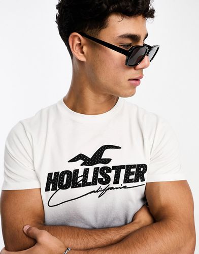 T-shirt in rete con logo applicato bianca e nera - Hollister - Modalova