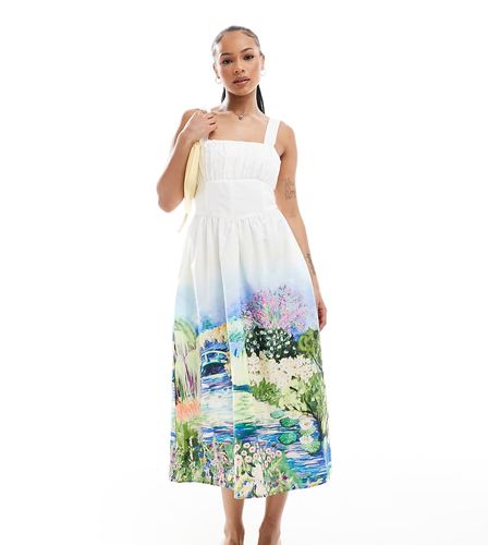 Robe trapèze mi-longue style corset à bretelles - à imprimé paysage - Hope & Ivy Petite - Modalova