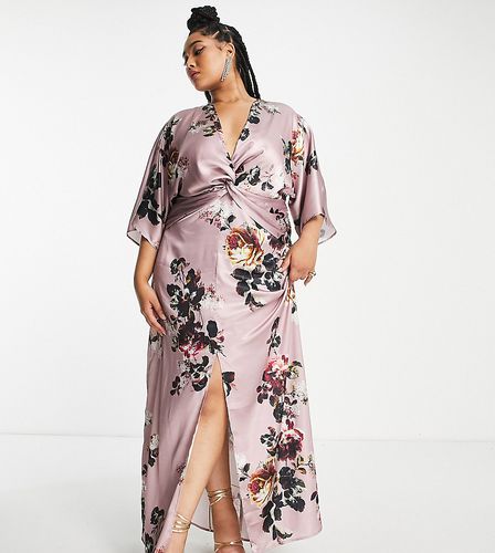 Vestito lungo in raso malva con maniche a kimono - Hope & Ivy Plus - Modalova