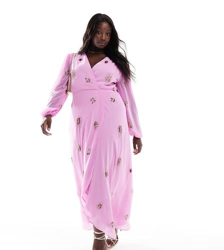 Robe portefeuille à ornements avec liens à la taille et manches blousantes - Hope & Ivy Plus - Modalova