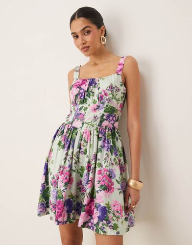 Robe corset trapèze courte à bretelles - Fleurs multicolores - Hope & Ivy - Modalova