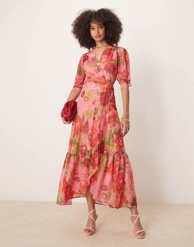 Robe portefeuille longue à manches évasées et liens à la taille - multicolore - Hope & Ivy - Modalova