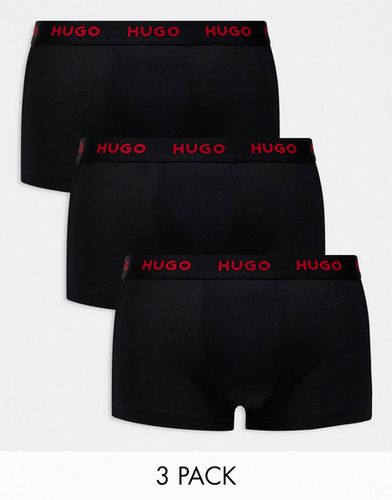 HUGO - Bodywear - Confezione da 3 boxer aderenti neri con fascia in vita con logo rosso - Hugo Red - Modalova