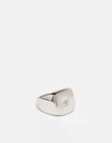 Anello con sigillo in acciaio inossidabile con motivo con stella vintage, color argento - Icon Brand - Modalova