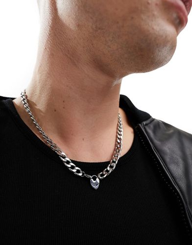 Collana in acciaio inossidabile color argento con lucchetto a forma di cuore - Icon Brand - Modalova