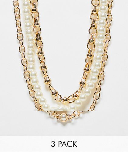 Seasonal - Confezione di 3 collane dorate con perle - Icon Brand - Modalova