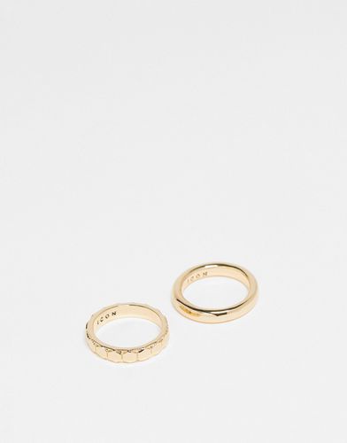 Set di anelli a fascia color con design esagonale - Icon Brand - Modalova