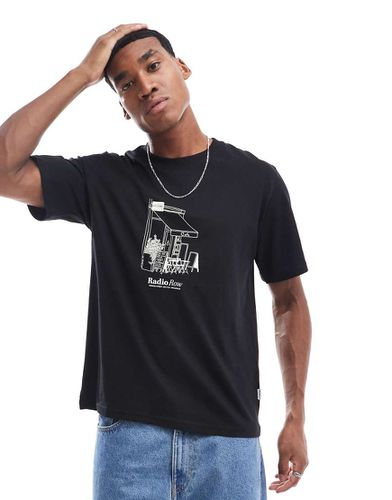 T-shirt oversize nera con stampa "Radio Row Cafe" sul petto - Jack & Jones - Modalova