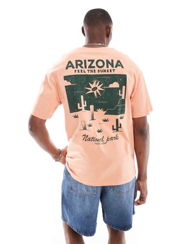 T-shirt oversize color corallo con stampa "Arizona" e tramonto - Jack & Jones - Modalova