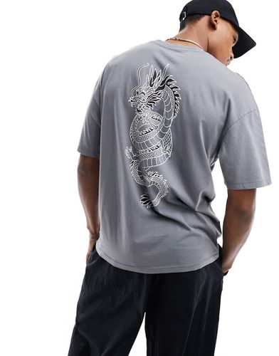 T-shirt oversize grigia slavata con stampa di dragone sul retro - Jack & Jones - Modalova