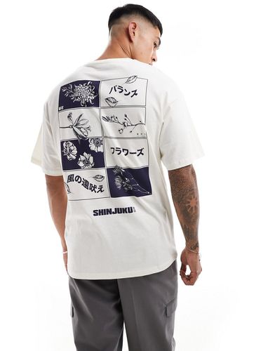 T-shirt oversize chiaro con stampa di griglia con fiori sul retro - Jack & Jones - Modalova