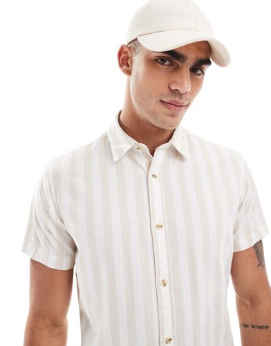 Camicia Oxford beige a righe a maniche corte - Jack & Jones - Modalova