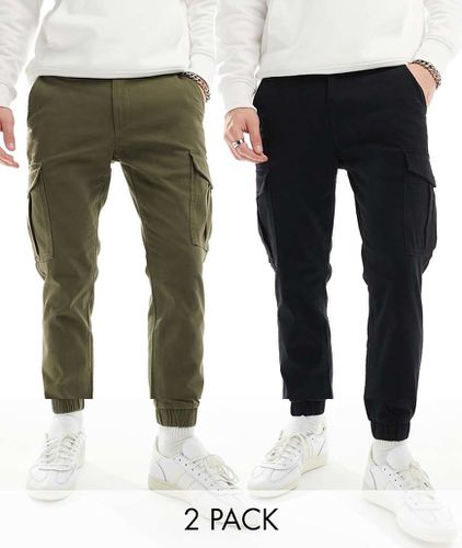 Confezione da 2 paia di pantaloni cargo neri e kaki con polsino - Jack & Jones - Modalova