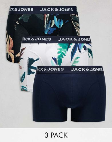 Confezione da 3 boxer aderenti bianchi con stampa a fiori - Jack & Jones - Modalova