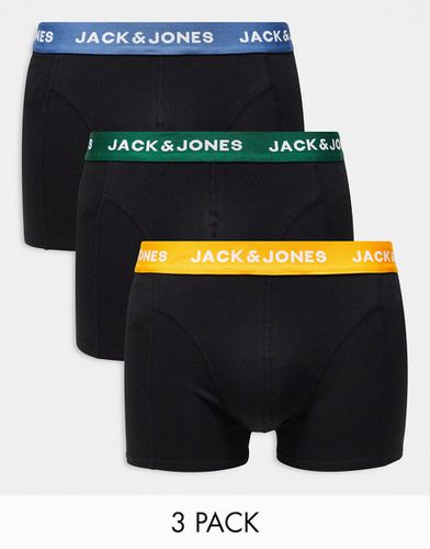 Confezione da 3 boxer aderenti neri con fascia in vita colorata - Jack & Jones - Modalova