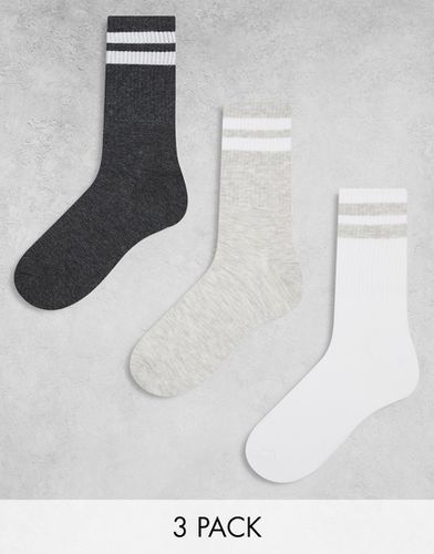 Confezione da 3 paia di calzini da tennis grigi e bianchi - Jack & Jones - Modalova
