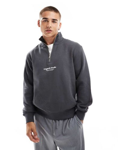 Felpa scuro con zip corta e logo "Originals" - Jack & Jones - Modalova