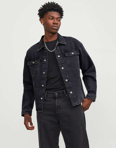 Giacca bomber squadrata nera in denim - Jack & Jones - Modalova