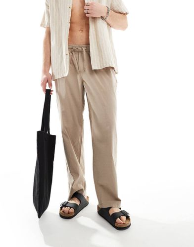 Pantaloni ampi in lino beige con coulisse in vita - Jack & Jones - Modalova