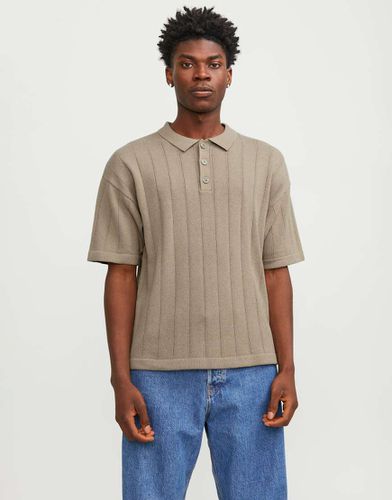 Polo in maglia oversize beige - Jack & Jones - Modalova