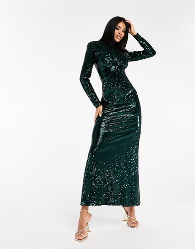 Vestito lungo smeraldo con intreccio sul davanti e paillettes - Jaded Rose - Modalova