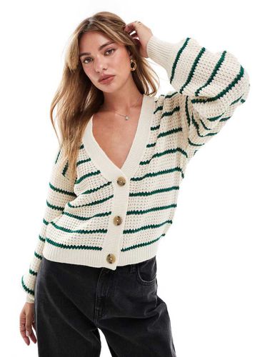 Cardigan in maglia color crema a righe verdi - JDY - Modalova