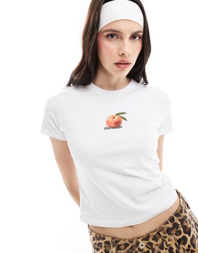 T-shirt corta bianca con stampa "Stay Peachy" sul petto - JJXX - Modalova