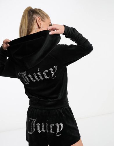 Felpa con cappuccio nera in velour con zip in coordinato - Juicy Couture - Modalova