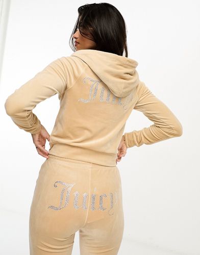 Felpa con cappuccio in velour beige chiaro con zip in coordinato - Juicy Couture - Modalova