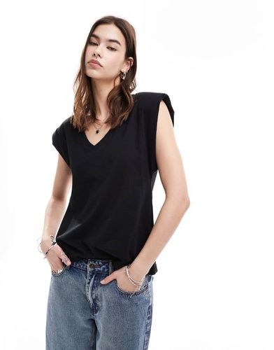 T-shirt nera con spalline imbottite e scollo a V - ONLY - Modalova