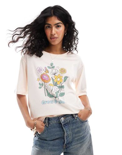 T-shirt oversize chiaro con stampa "Grow & Glow" - ONLY - Modalova