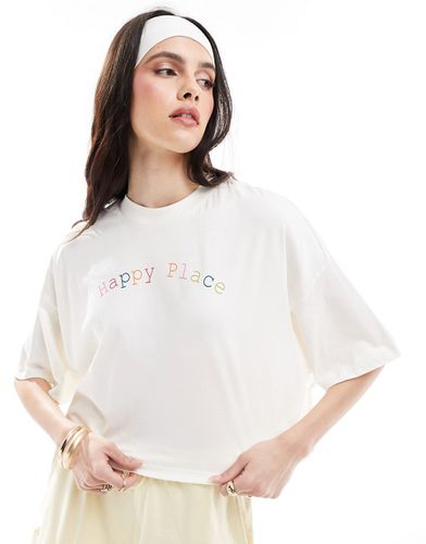 T-shirt corta bianca con stampa "Happy Place" - ONLY - Modalova