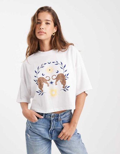 T-shirt crop top avec imprimé léopard - Blanc - Only - Modalova
