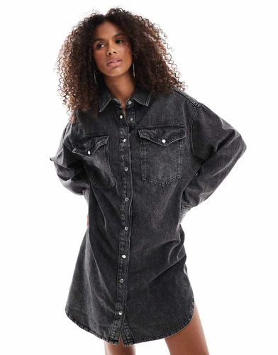 Vestito camicia corto oversize in denim lavaggio acido - ONLY - Modalova