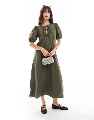Vestito lungo oliva con fiocchi e maniche a sbuffo - ONLY - Modalova