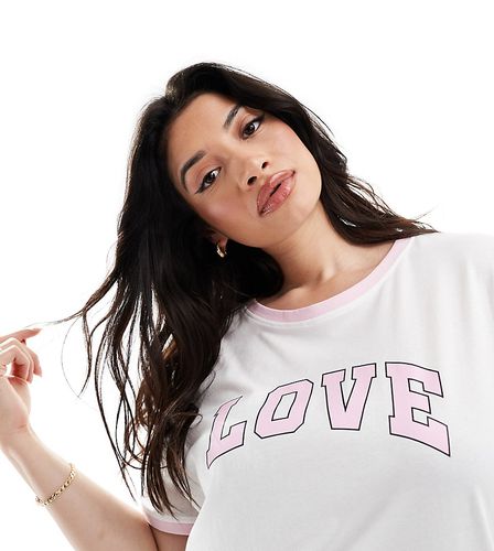 T-shirt squadrata bianca con stampa "Love" - Only Curve - Modalova