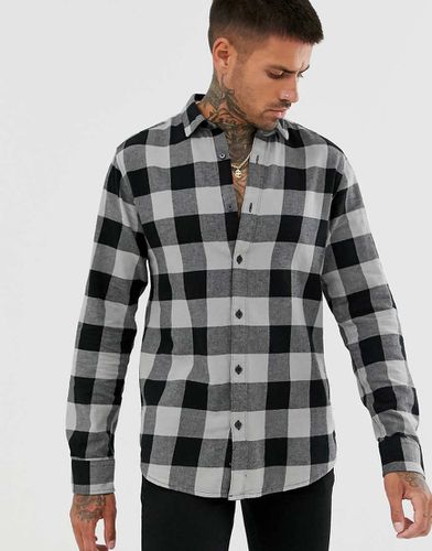 Camicia slim in cotone spazzolato a quadri nera - ONLY & SONS - Modalova