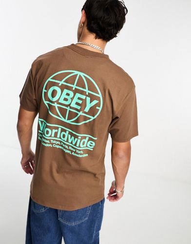 T-shirt marrone con stampa "Global" sul retro - Obey - Modalova