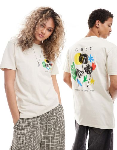 T-shirt a maniche corte unisex beige con grafica con fiori - Obey - Modalova