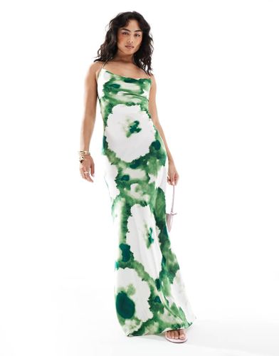 Robe nuisette longue en satin avec dos échancré et croisé - à imprimé fleurs abstrait - Object - Modalova