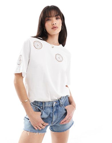 T-shirt bianca in jersey con dettagli in pizzo sangallo - Object - Modalova