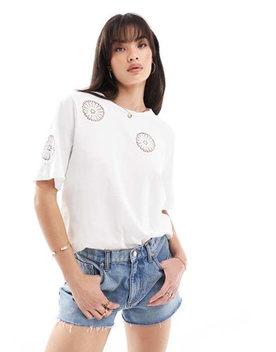 T-shirt bianca in jersey con dettagli in pizzo sangallo - Object - Modalova