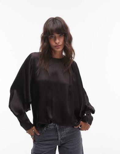 Blusa scuro con drappeggio e maniche voluminose - Other Stories - Modalova