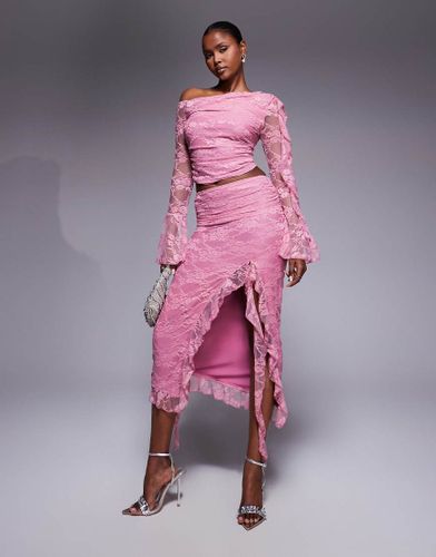 Jupe d'ensemble mi-longue asymétrique à volants en dentelle - sombre - Love Triangle - Modalova