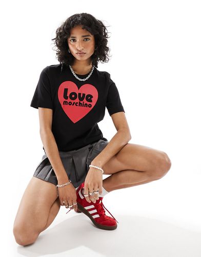 T-shirt nera con logo a cuore - Love Moschino - Modalova